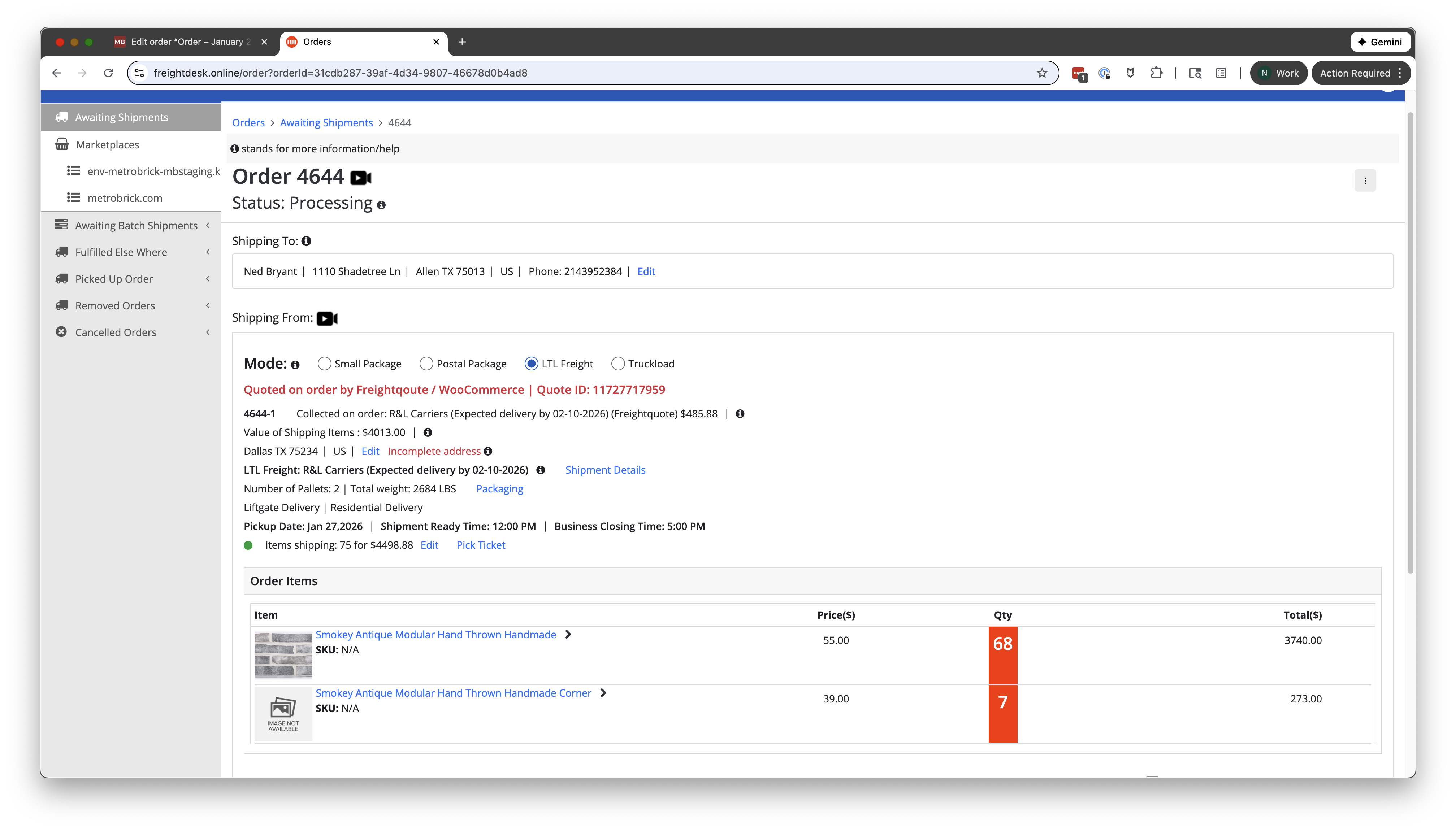 FreightDesk Order Detail